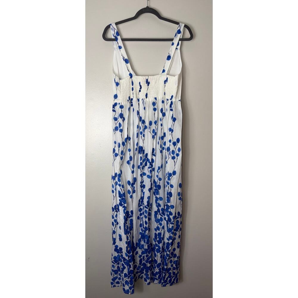 NWT RO'S GARDEN DRESS FANNY LONG MAXI BLUE LEAF 100% COTTON BEACH MILKMAID BOHO - Picture 2 of 12